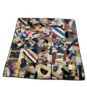 Vintage crazy quilt handmade velvet embroidery blanket home decor history